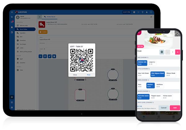 Customizable menus and table QR codes with all-in-one tablet AZCPOS