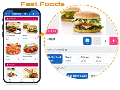 Customizable menus for quick service and to-go restaurants AZCPOS